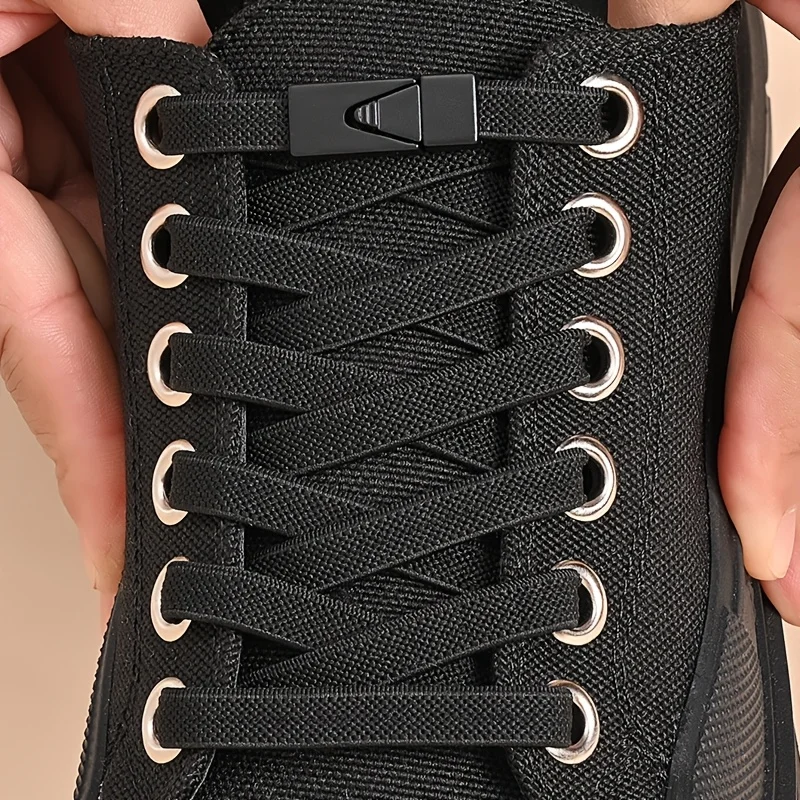 Flash sale 1 Pair 8mm No Tie ShoeLaces Press Lock Shoe laces Without Ties Elastic Laces Sneaker Kids Adult Widened Flat Shoelace for Shoes