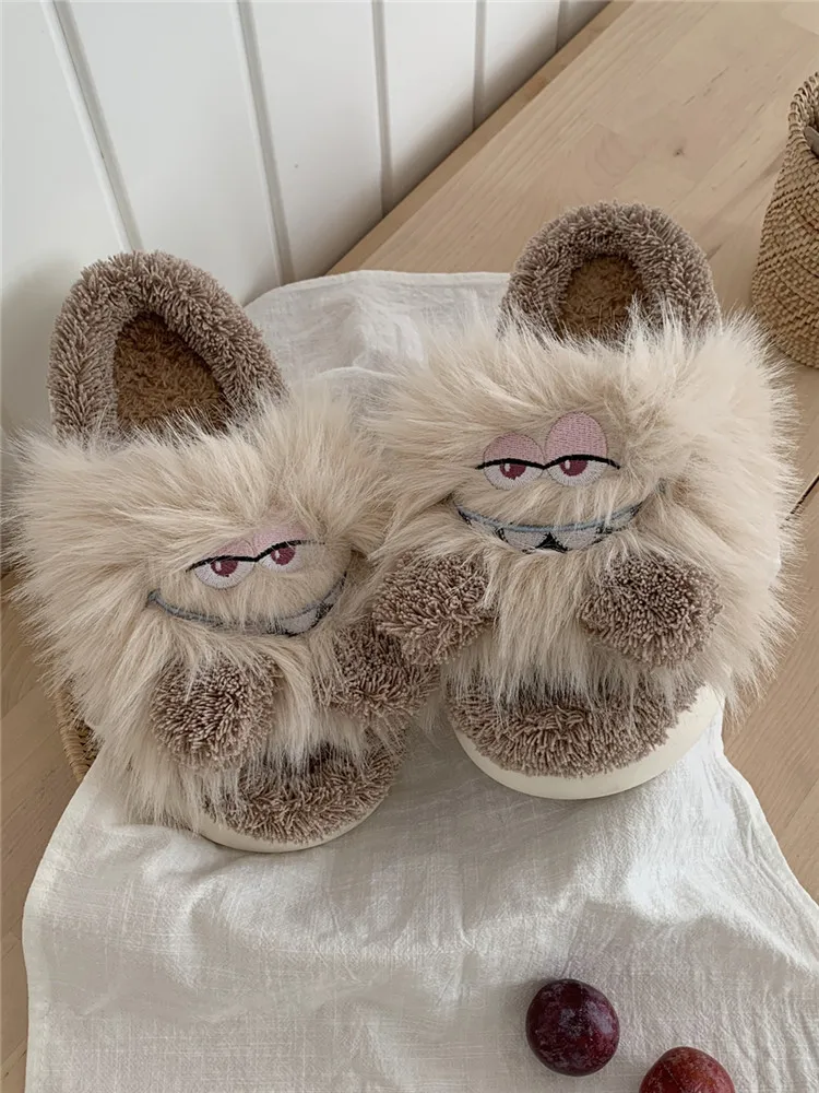 Couple Monster Wool Slippers For Men And Women 2022 Autumn And Winter Household Non Slip Thick Soled Cotton Home Slipper