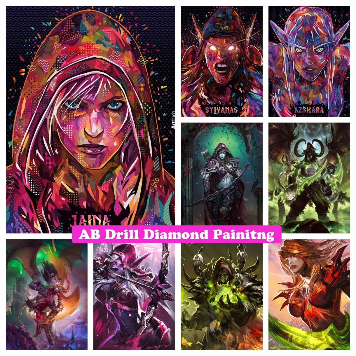 Game World of Warcraft 5D DIY AB Drills Diamond Painting Mosaic Night Demon Hunter Sylvanas Embroidery Cross Stitch Home Decor