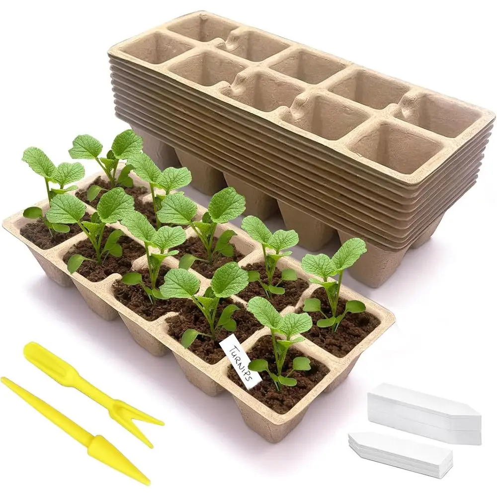 120 Cells Seed Starter Tray, 12 Pack Germination Peat Pots, 100 Labels, Plant Starter Kit