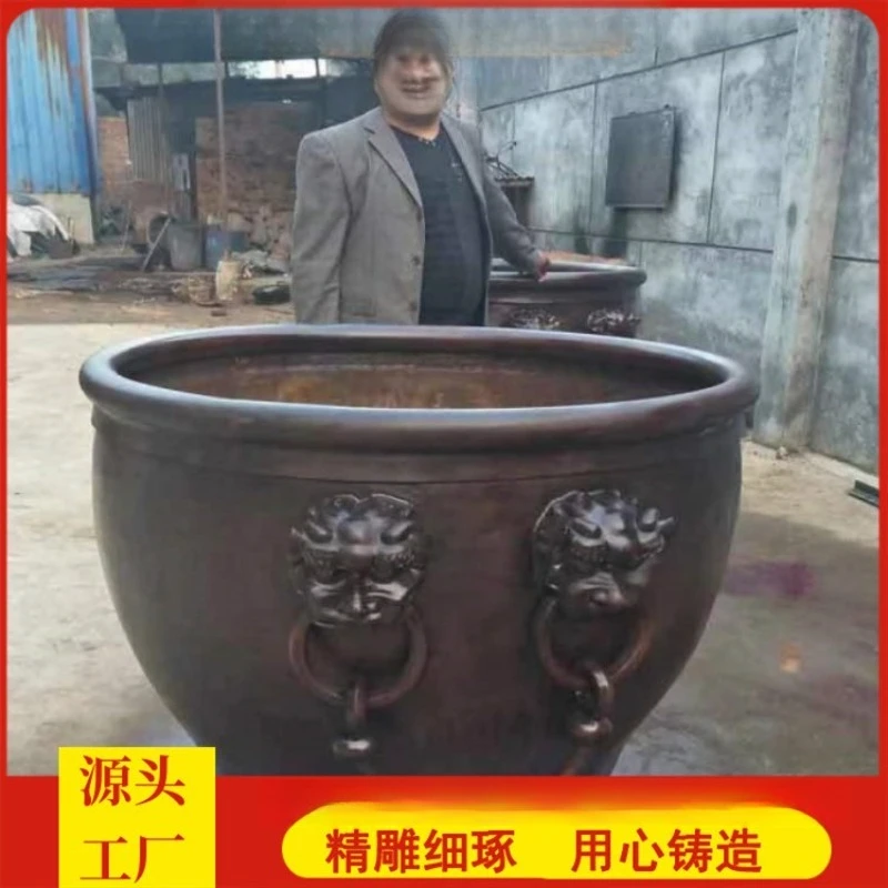 Copper carving large tank 1 meter large copper tank temple flower and fish tank