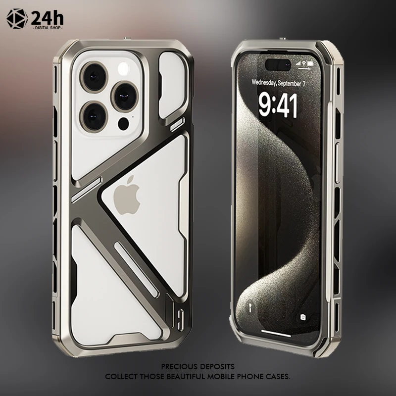 Titanium Alloy Phone Case For iPhone 14 Pro 15ProMax 15 Pro 14ProMax All Metal Collision Resistant Protection Hollow Phone Cover