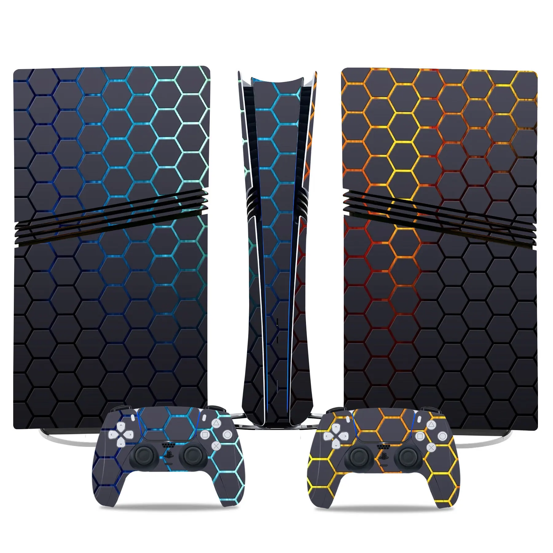 For PS5 Pro: Hexagonal Honeycomb PVC Skin Sticker for Console & Controller, Easy Application, No Glue Residue