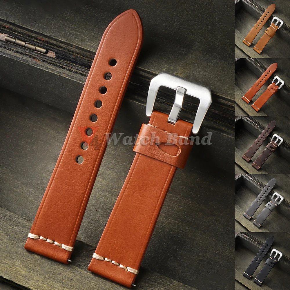 20mm 22mm 24mm Handmade Leather Watch Strap for Panerai for Omega for Casio Watch Band Replacement Waterproof Men Wrist Bracelet