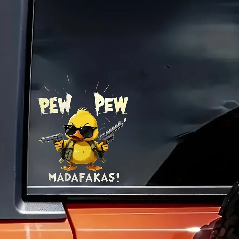 ملصق فينيل كرتوني مسلح بالكامل على شكل بط - تصميم مضحك "PEW PEW" للسيارات والشاحنات والدراجات النارية والأمتعة والمزيد #4