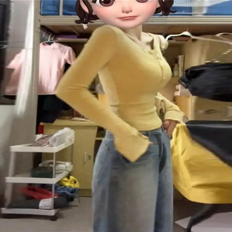 

Горячая весна и осень Kawaii, модная верхняя одежда с длинными рукавами для отдыха, женская одежда, топы, студенческие короткие стильные топы с героями мультфильмов, новый стиль