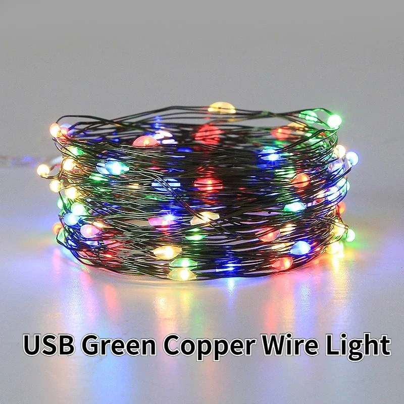 Holiday Christmas Tree Green Line LED Copper Wire Colorful Light String Green Plant Christmas Courtyard Decorative Light
