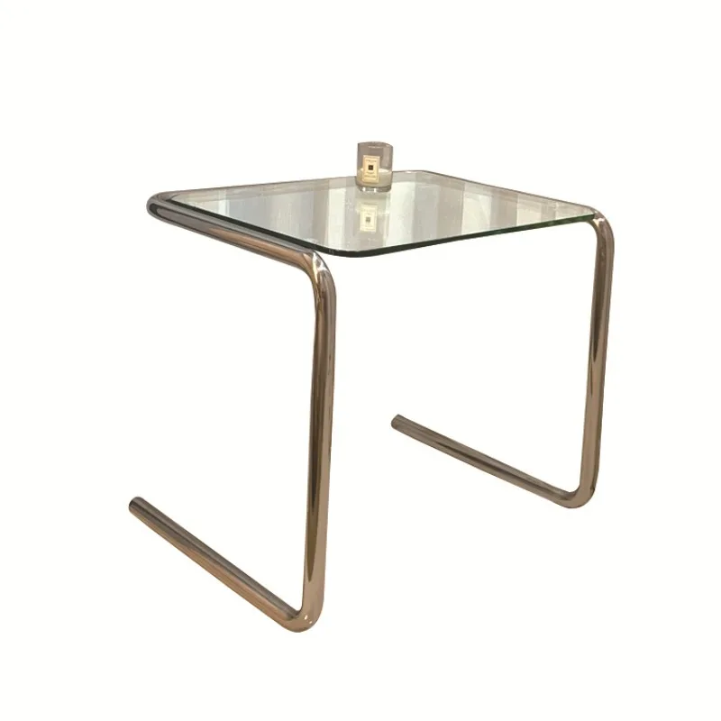 

Stainless steel Internet celebrities ins living room glass coffee table simple sofa side few bedside medieval