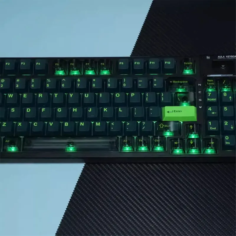 222 Keys Transmit Green Keycaps Cherry Height ABS PC Thermal Sublimation DIY For 61 87 98 104 108 Keys Mechanical Keyboard