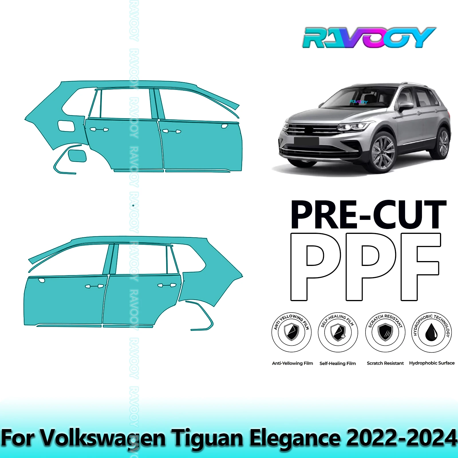 

For Volkswagen Tiguan Elegance 2022-2024 8.5mil Clear Matte Pre-Cut PPF Door & A/B Pillar Kit TPU Paint Protection Film Set