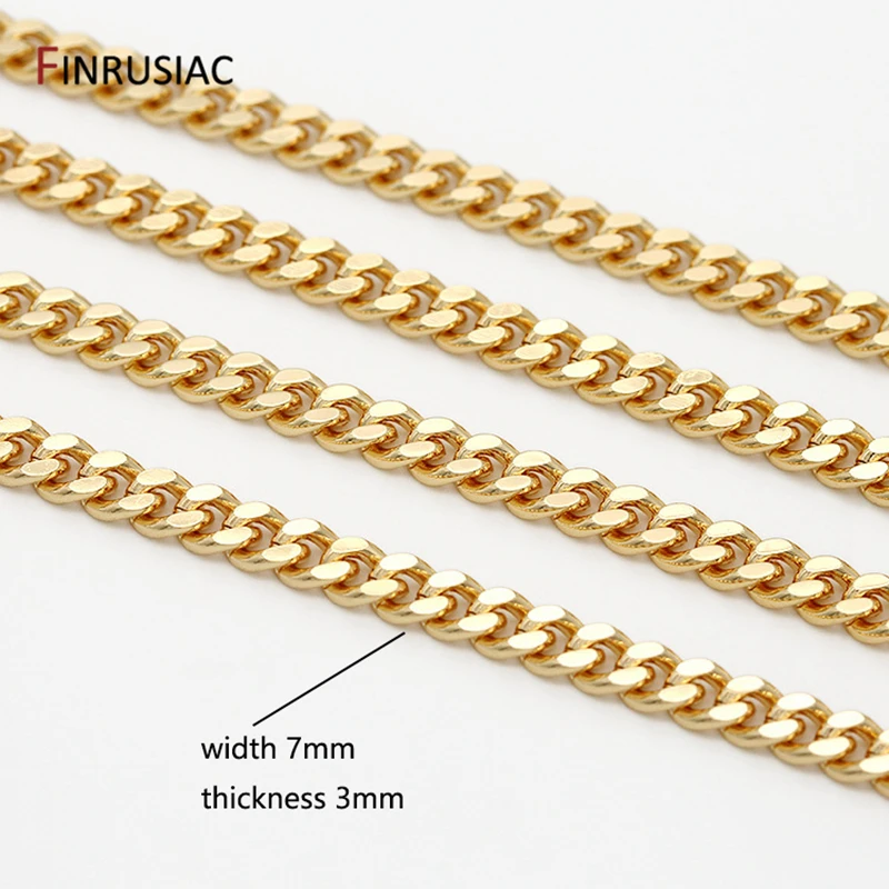 Trendy 14K Gold Plated Brass 7mm Width 3mm Thick Chain Cuban Chain Link For Jewelry Making DIY Necklace Bracelet Chains Findings