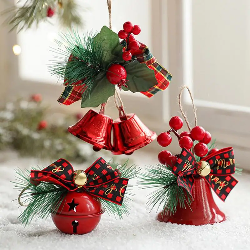 

Christmas Bells Pendant Red Bow Pinecone Bell Christmas Tree Jingle Bells 2024 New Year Ornament Christmas Decoration