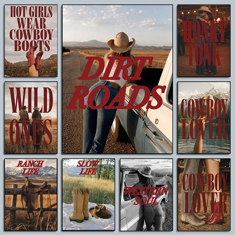 Western Country Couple Dancing Posters Dirt Roads Cowgirl Truck Hot Girls Prints Canvas Painting Wall Pictures Home Room Decor