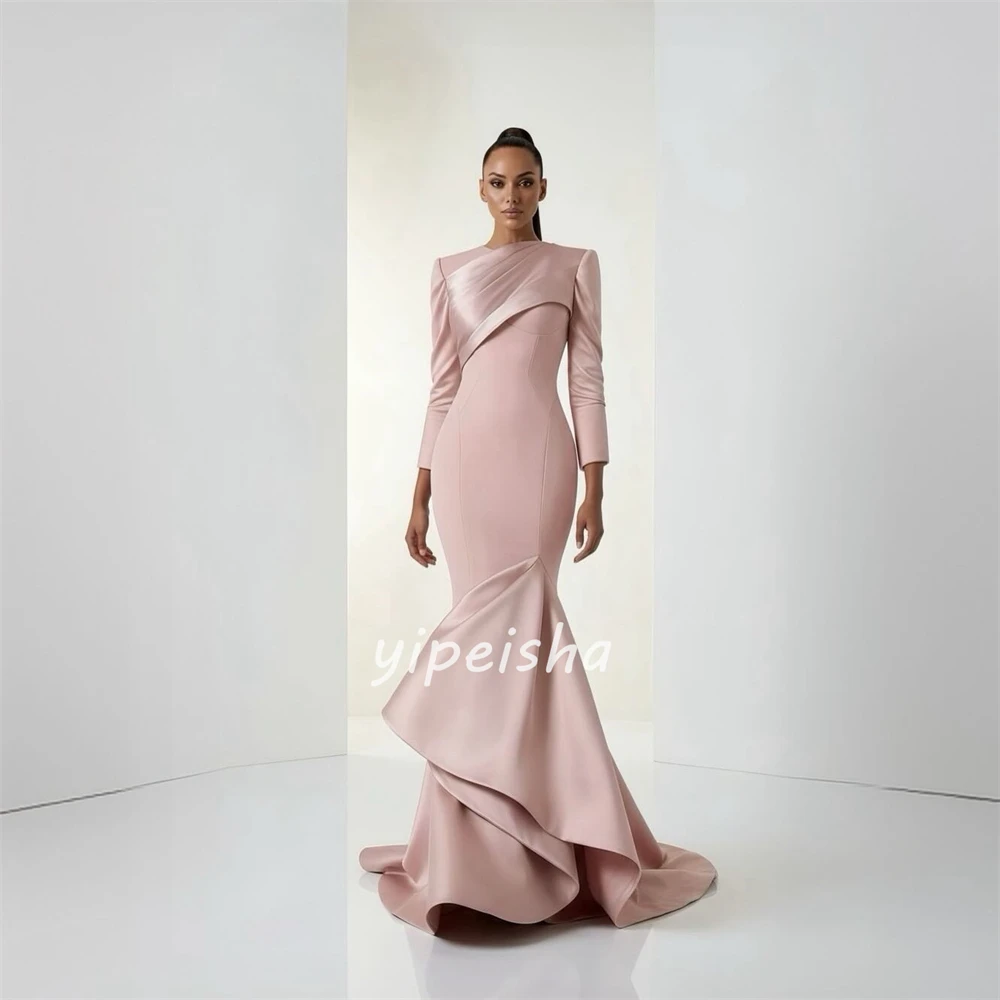 Maßgeschneiderte, elegante, modische Jersey-Kleider mit Rüschen und Falten, Meerjungfrau, U-Ausschnitt, lange Kleider, Abendkleider, moderner Stil, Größen erhältlich, sexy