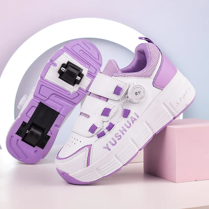 Children's runaway shoes Boys Girls Adult Burst shoes Double wheel shoelaces Wheel shoes Schoolgirl roller skates Rotary buckle