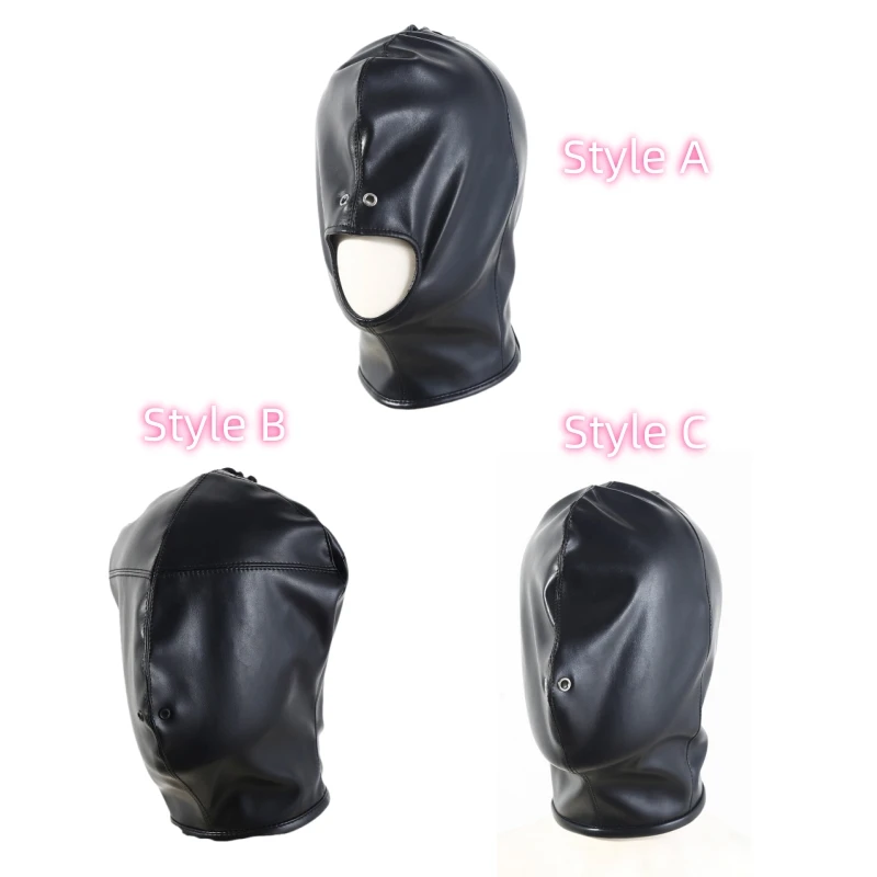 

PU Leather Fetish Open Mouth Head Hood Sexy Cosplay Face Mask for Women Men Party Role Games Hallow Performance Exotic Costumes