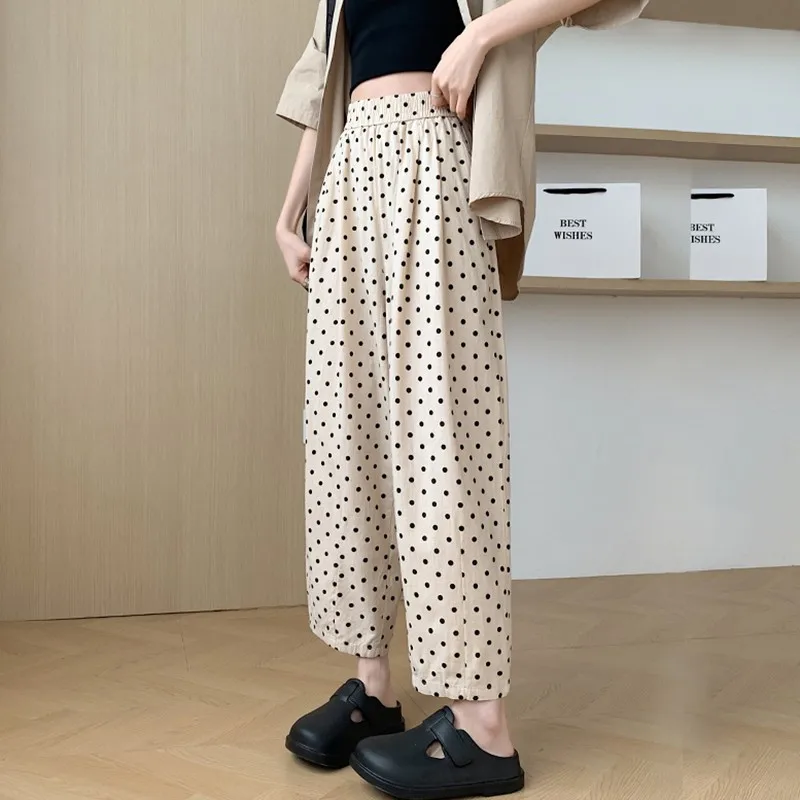 Hoge Taille Harembroek Vrouwen Nieuwkomer 2024 Zomer Koreaanse Stijl Vintage Polka Dot Losse Dames Enkellange Casual Broek W1769