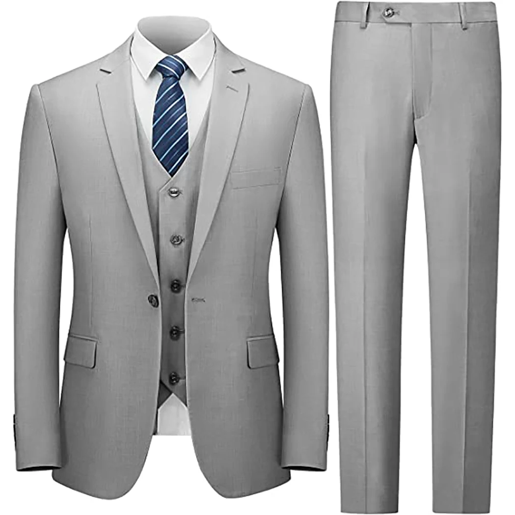 

Mens Wedding 3-Piece Suit Set Jacket Vest Trousers Notched Lapel Solid Color One Button Regular Fit Business Suits