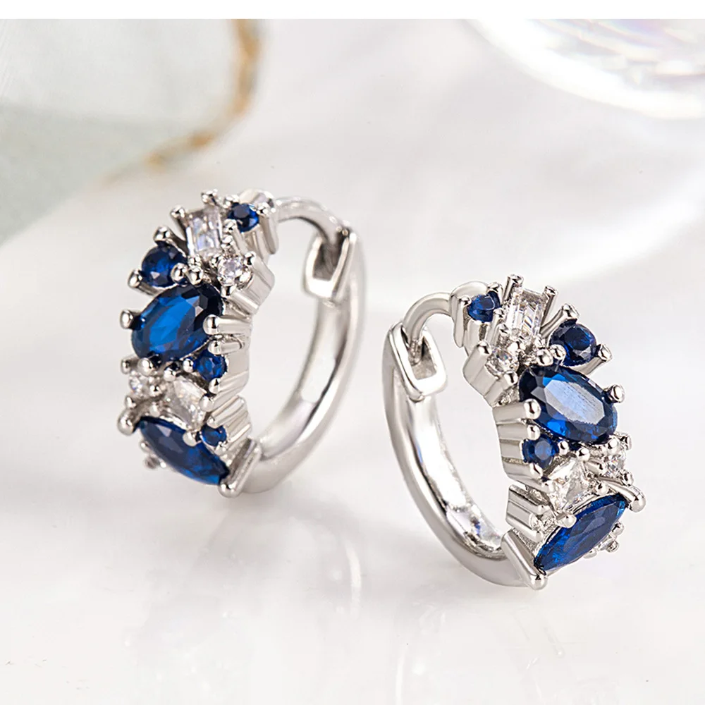 925 Sterling Silver Blue Zircon Geometry Stud Earrings For Women Elegant Luxury Jewelry Accessories Jewellery Prevent Allergies view 2