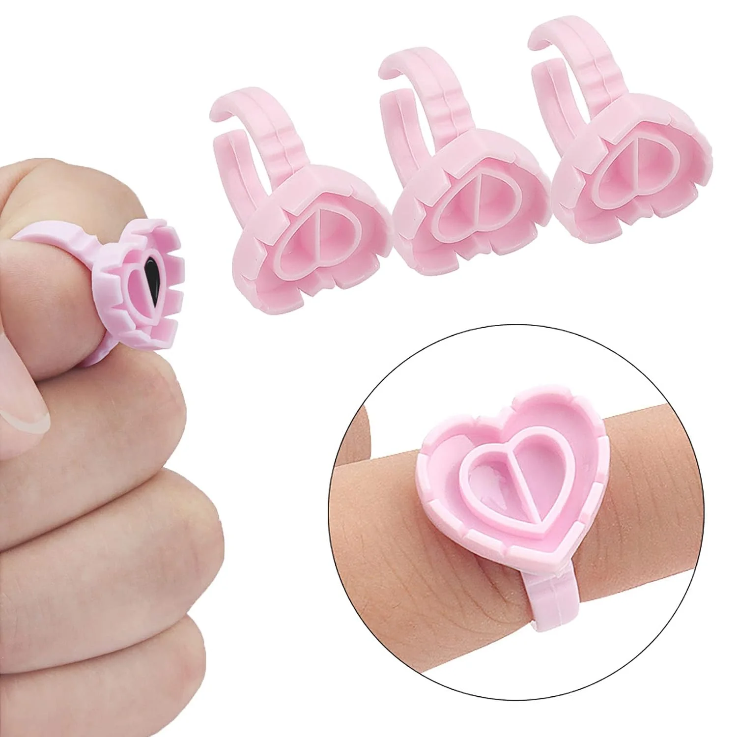 Eyelash extension rubber ring, 100 pieces of smart eyelash rubber ring, disposable eyelash cup ring, heart-shaped fan-shape