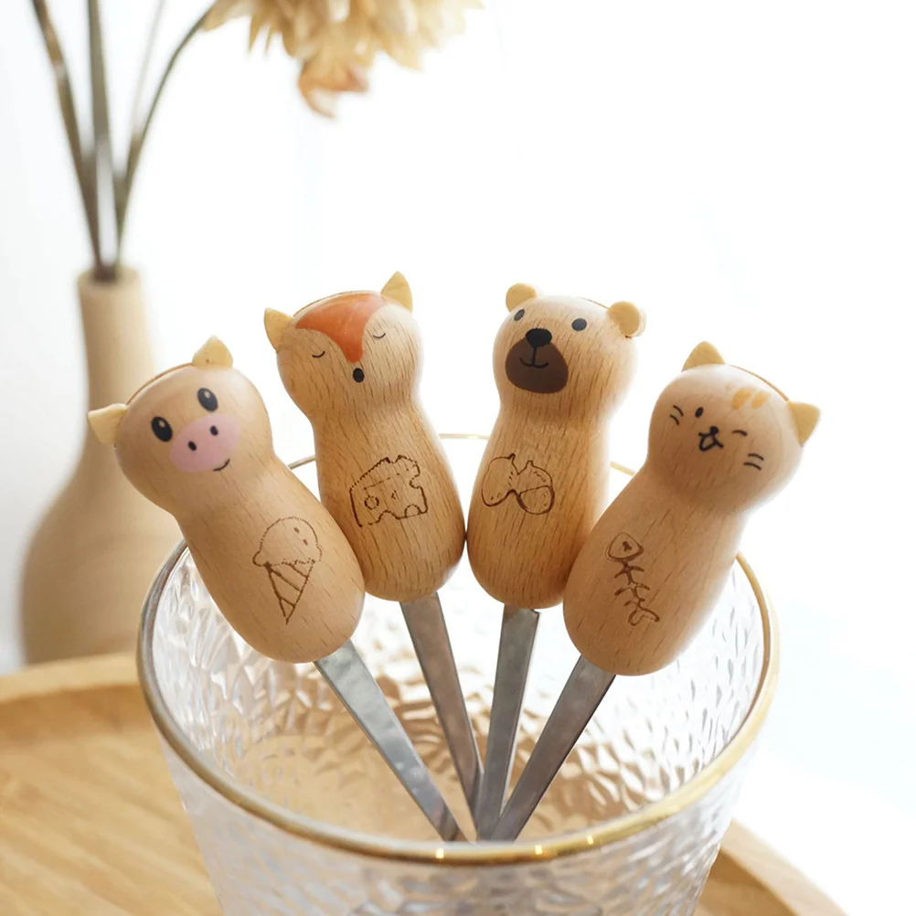 

4 шт. десертные ложки из нержавеющей стали с деревянной ручкой, ложки для перемешивания кофе, мороженого, элегантные столовые приборы для чая, кофе, молока, желе