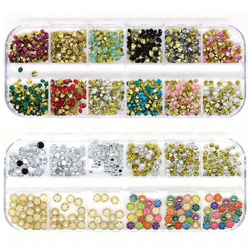 3/4 pezzi accessori per nail art strass multi-dimensione decorazioni in cristallo 3D e glitter, gemme per nail art fai da te, decorazioni per nail art