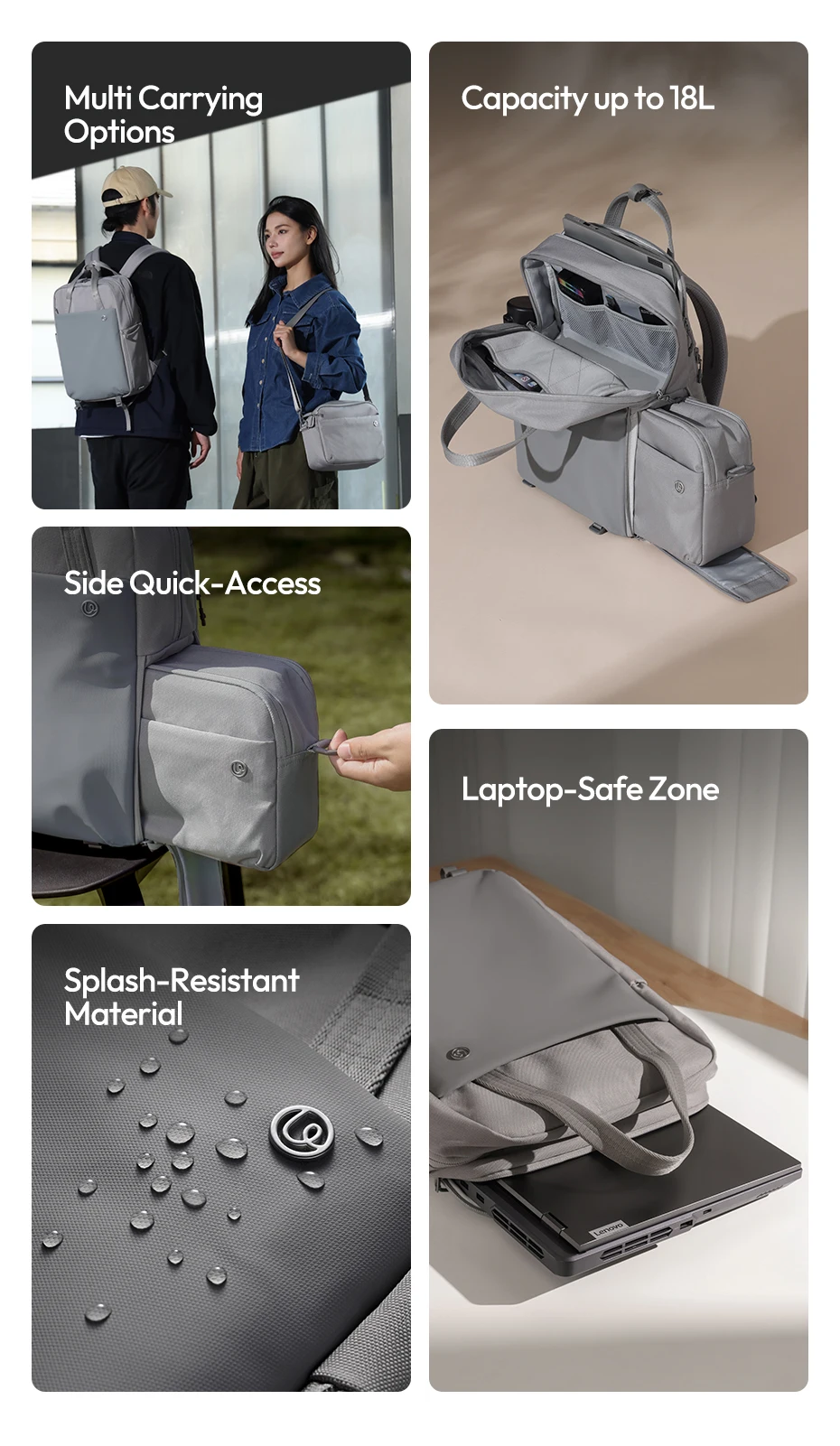 Ulanzi F08 Leichter Reiserucksack, wasserdicht, für Sony Nikon, Canon, DSLR, Digitalkamera, Objektiv, Laptops, Outdoor-Fototasche – Detail 2