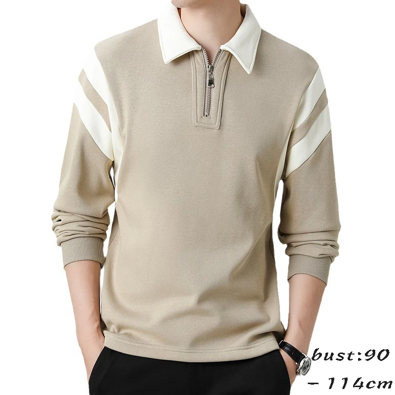 

High quality sweatshirts for men long sleeve zip up collar plush lining spring autumn 2024 tending clothing - black khaki white