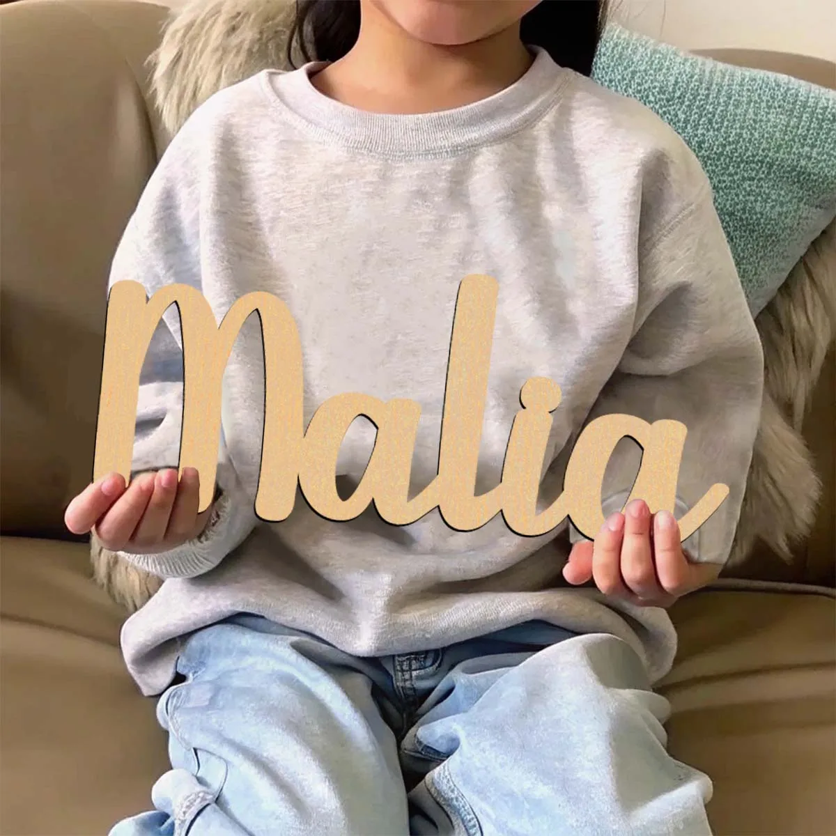 1PC Rustic Malia example Customized Name Wooden Decor Wood Material Laser-Cut Sign Vertical Orientation Door Hanging Decor