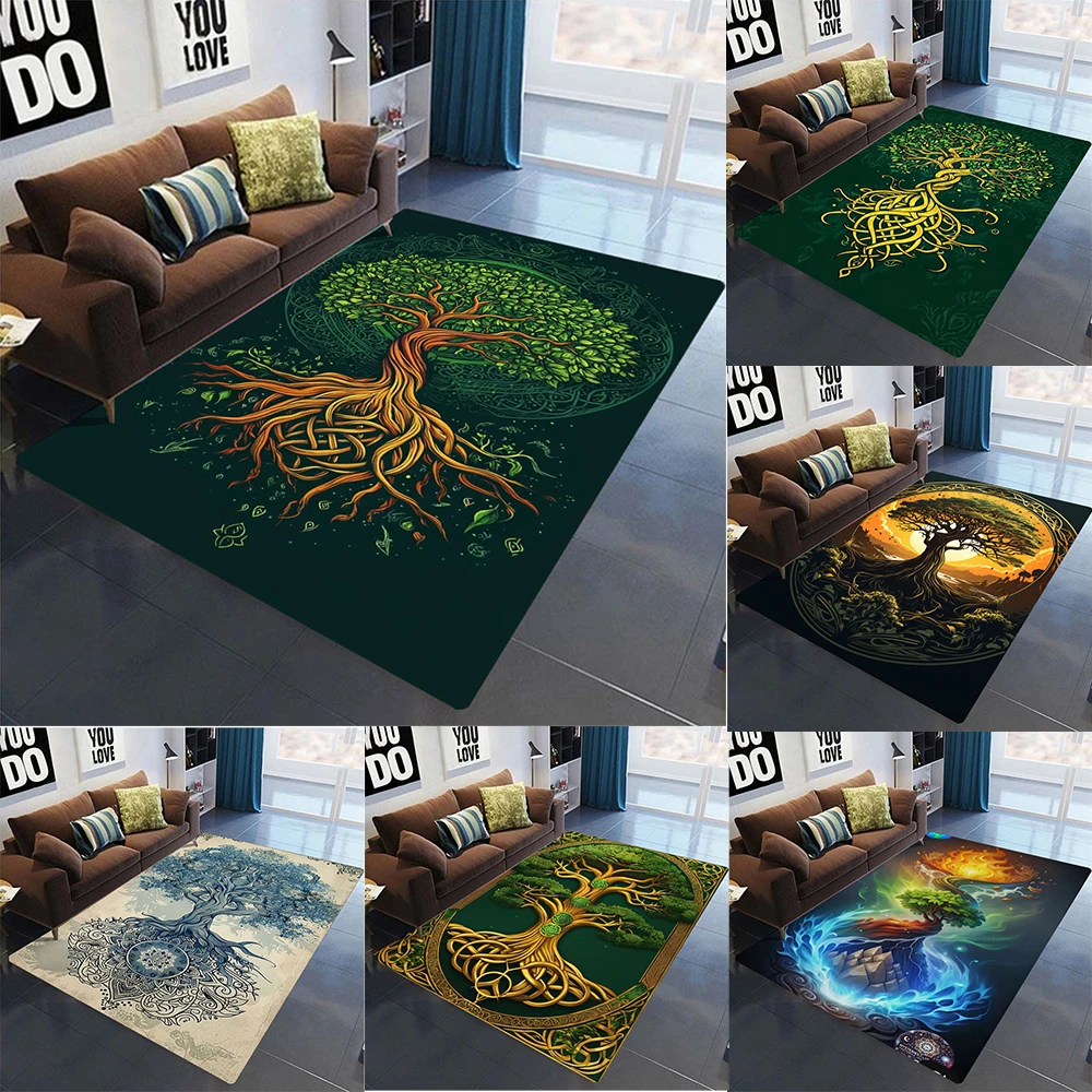 Tree Of Life Pattern Floor Mat With Various Styles Like Colorful Flames Flowing Water And Intricate Roots Home Decor Carpet