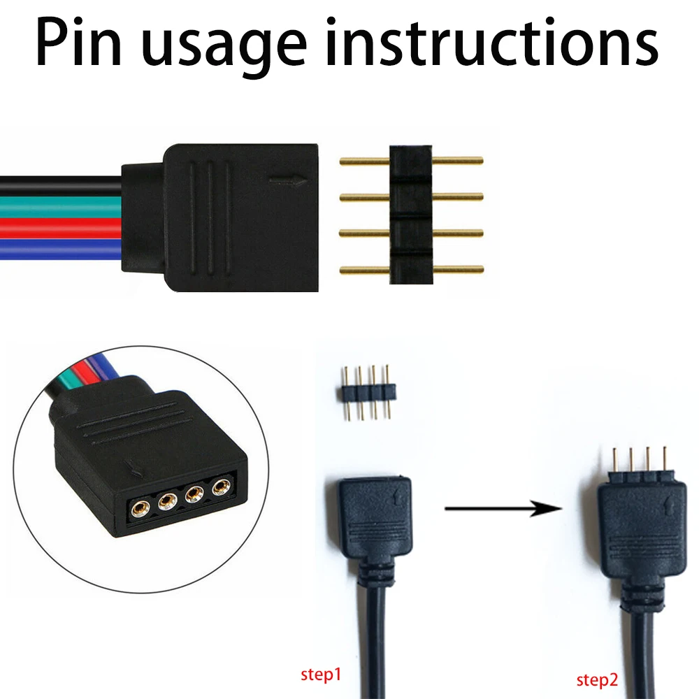 100Pcs 4Pin Black/ RGB/5Pin RGBW Needle Male Plug Double LED Connector Adapter No welding solder For Led Strip lamp