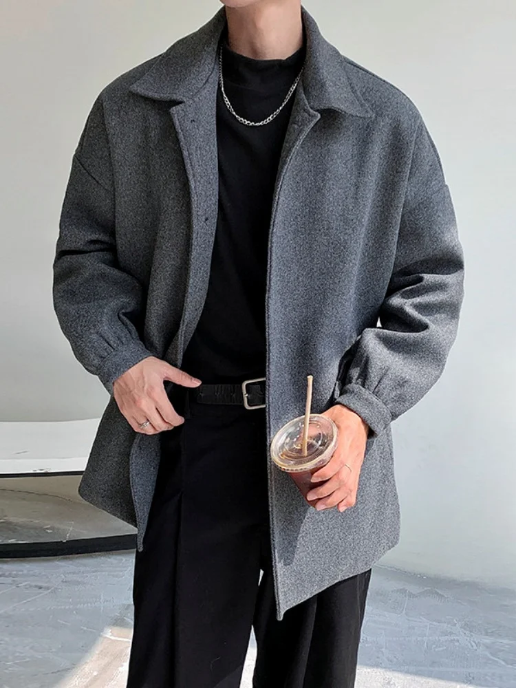 

Men's Mid-Length Woolen Coat Briti Sle Haome Knitwear Jaet Autumn Winter New High-End Korean Trend Windbreaker