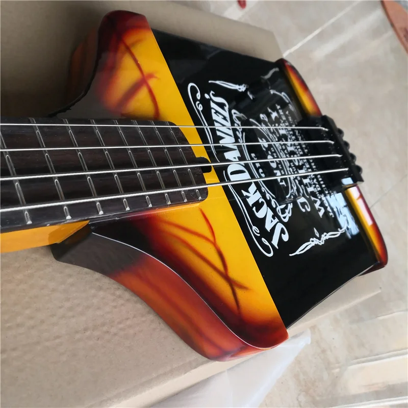 Hand-Painted Unique Perfume Bottle in the Shape of a 4-String Bass Guitar Headless Design for Home Decor