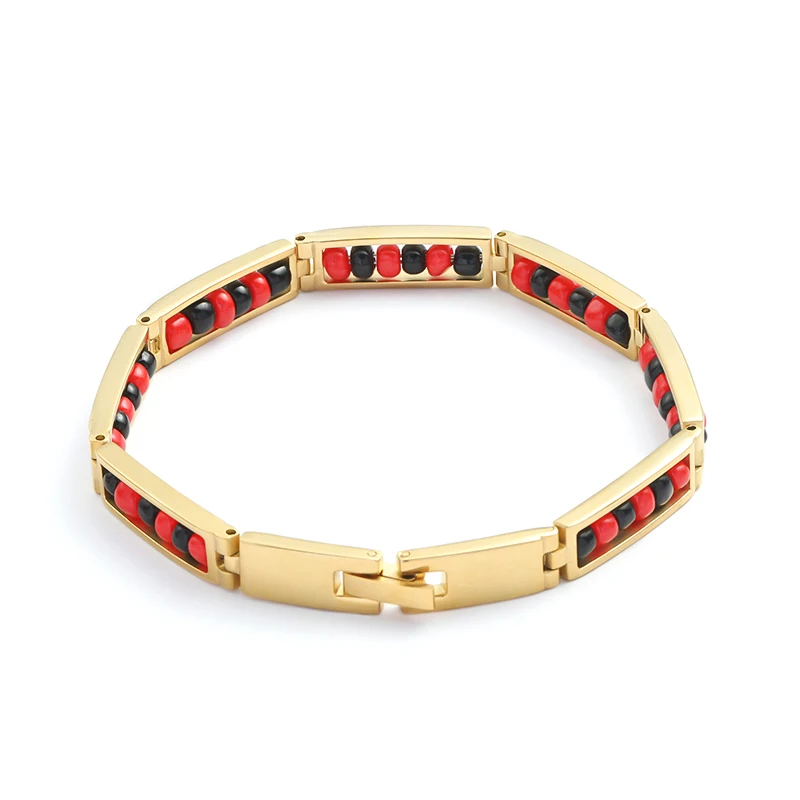 GD New Gold Plated Stainless Steel Double Row Bead Bracelet Diy Beaded Waterproof Religious Bracelet Pvd Coated Jewelry Gift