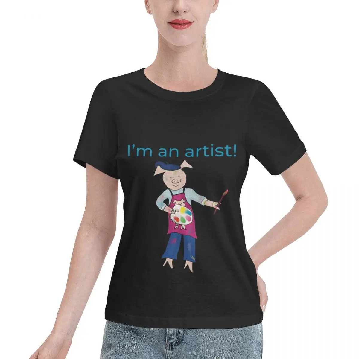 Limited Offer Artist! I M An Artist Left Handed Pig Painter White Artist Women's T-shirt Everyday Casual Wear Tshirt