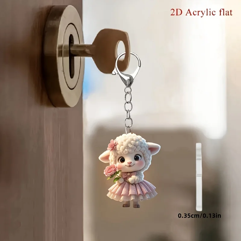 5Sets Lamb Keyring Packs Includes Acrylic 2D Pendants & Thank You Cards & Gift Organza Bags Event Giveaways Packaging Decoration
