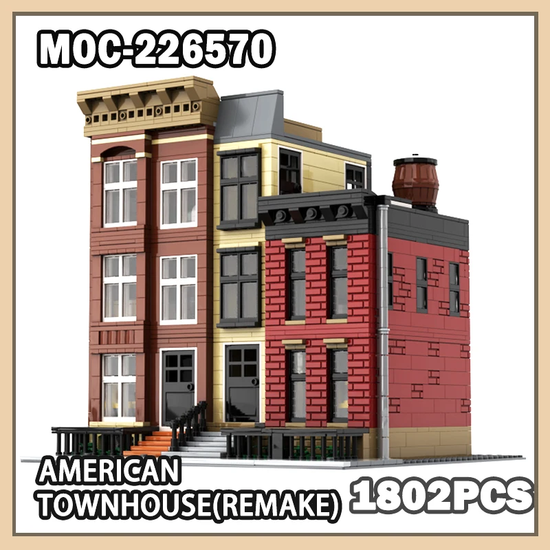 

MOC-226570 Urban Street Series American Townhouse(Remake) Building Block Multi Particle Model Brick Set Creative Gifts 1802PCS