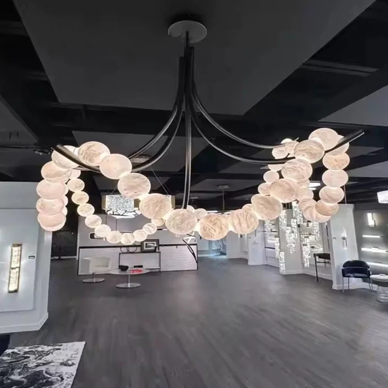 2026 New Black Branch Chandelier, Spanish Natural Marble Lustre, Dimmable Pendant Lamp for Villa, Stylish Light for Ceilings