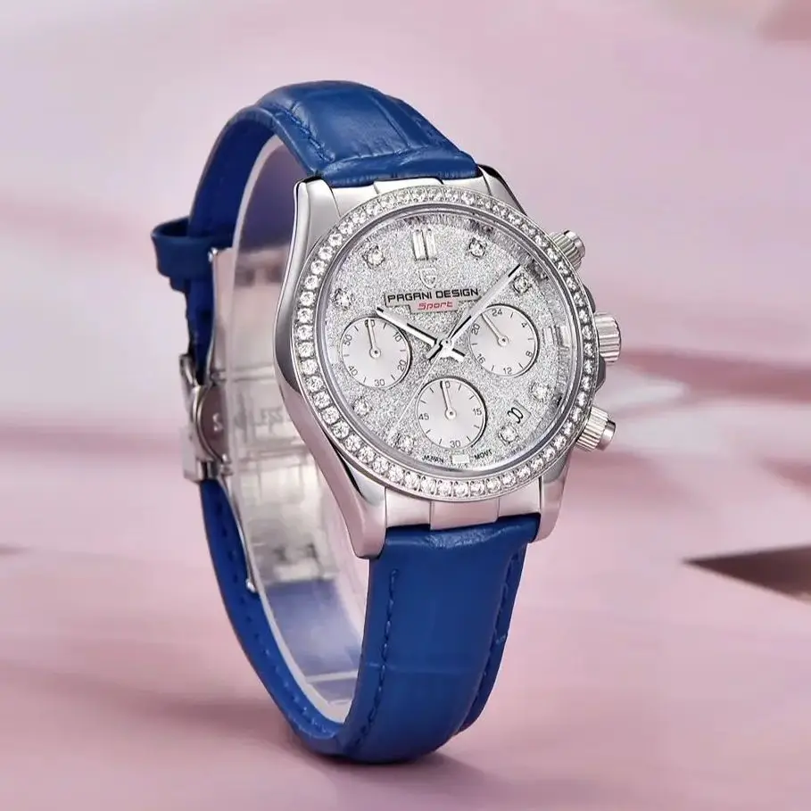 

Мужские кварцевые часы PAGANI DESIGN PD1730 с бриллиантовым корпусом, синим кожаным ремешком и японским механизмом TMI.VD55.