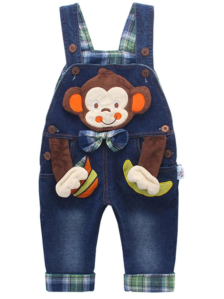 

KIDSCOOL SPACE Baby Toddler Boy Girl Jean Overalls Denim 3D Monkey Outfit Romper