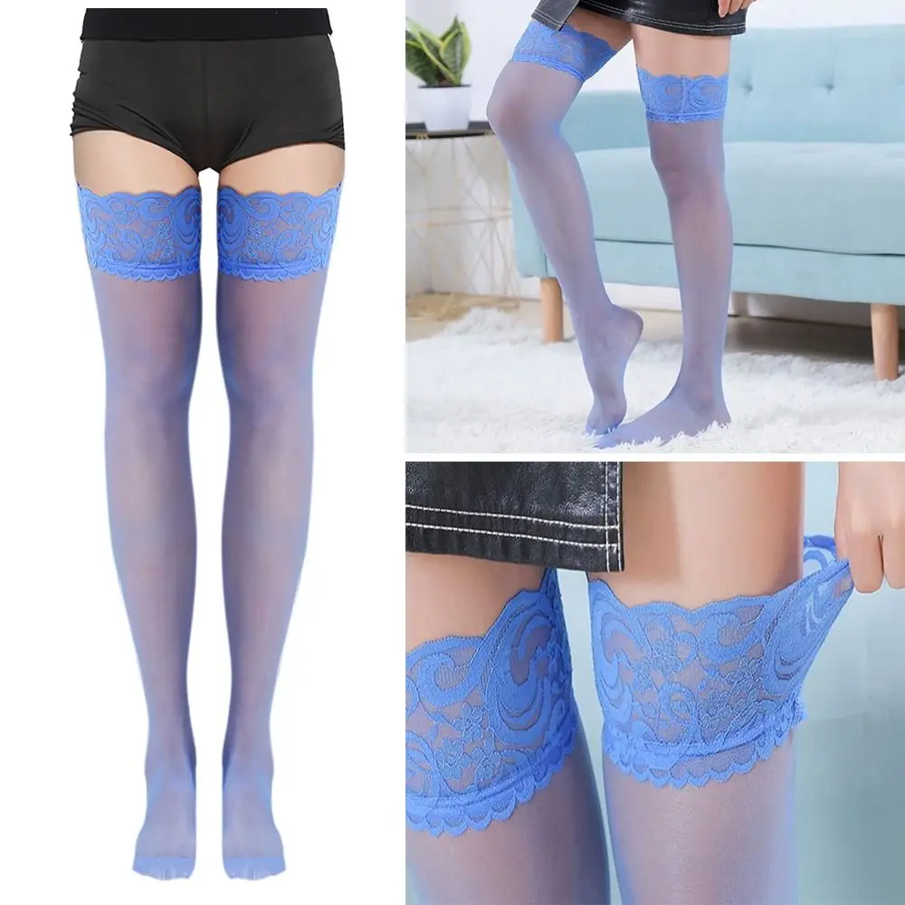 Silk Stocking with Lace Sexy Transparent Lace Thigh High Stockings Anti-slip Sexy Lace Hosiery Woman