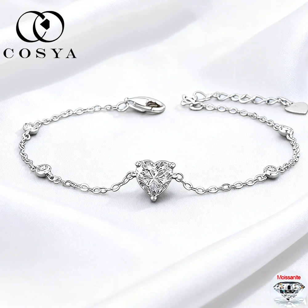 

COSYA 1CT 6,5 мм браслет из муассанита в форме сердца для женщин, серебро S925, золото 18 карат, сертифицированная лабораторная бриллиантовая цепочка на руку, вечерние ювелирные изделия