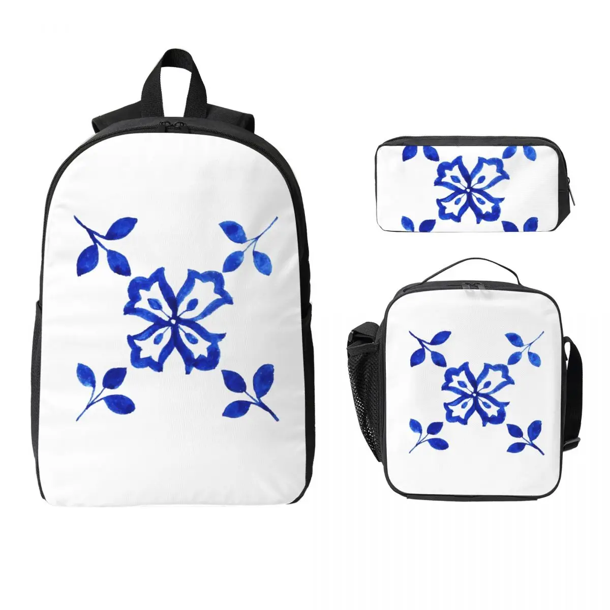 

Azulejo Portuguese Tile Watercolor Artwork Backpack Student Boys Girls BookBag School Bag 3ps Insulated Lunch Bag Pencil Case