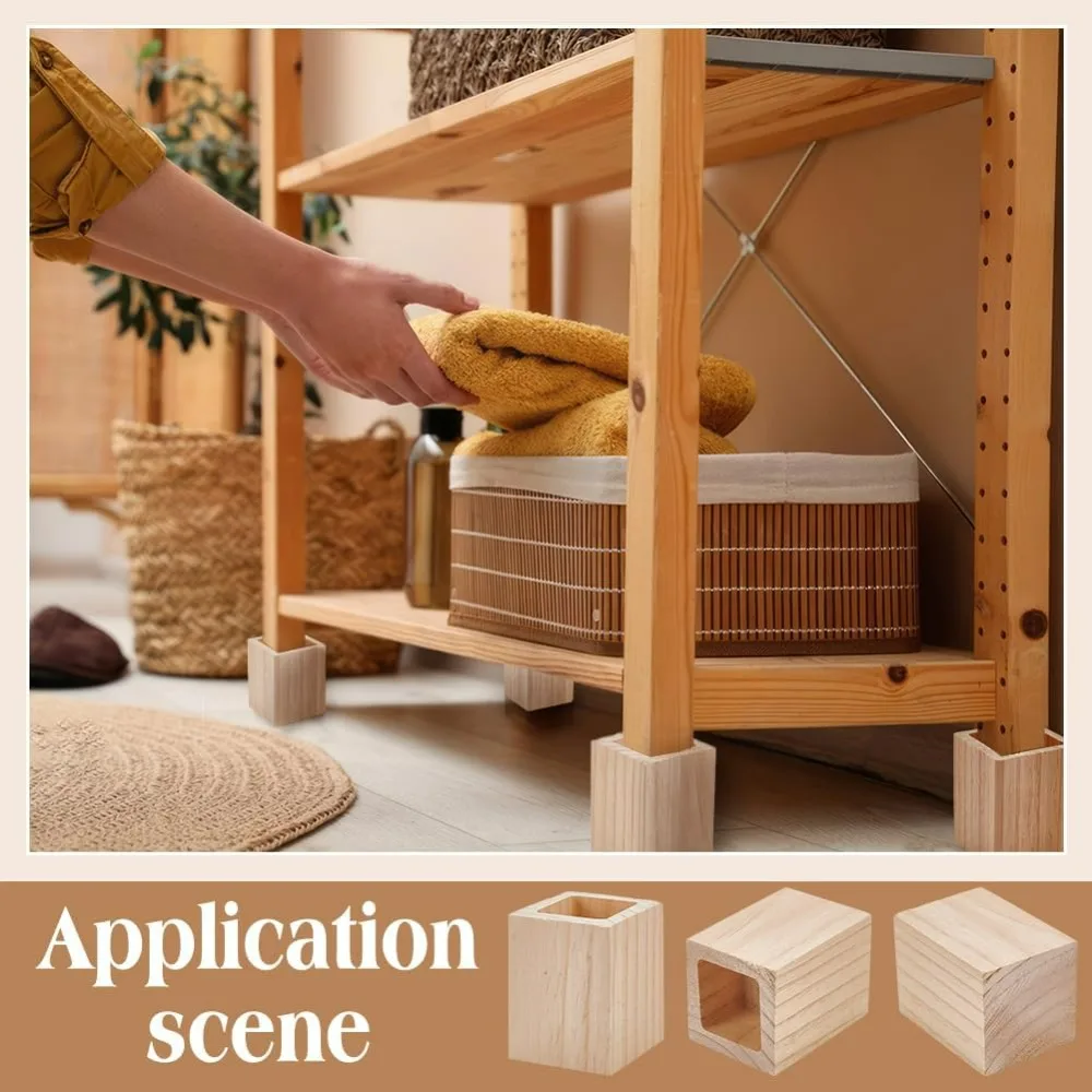 4 Pcs Wood Bed Risers Heavy Duty Elephant Feet Chair Raiser Square Wood Furniture Lifters for Table Sofa Armchairs making kit view 6