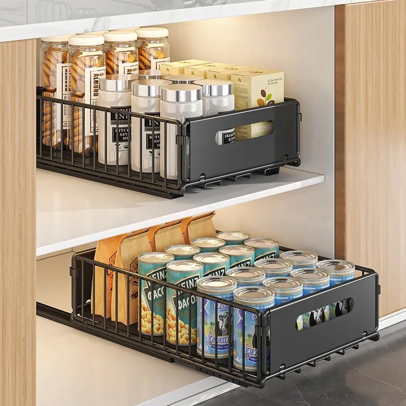 Foldable Under Sink Organizer Drill-Free Pull-out Cabinet Storage Basket Kitchen Space Saver