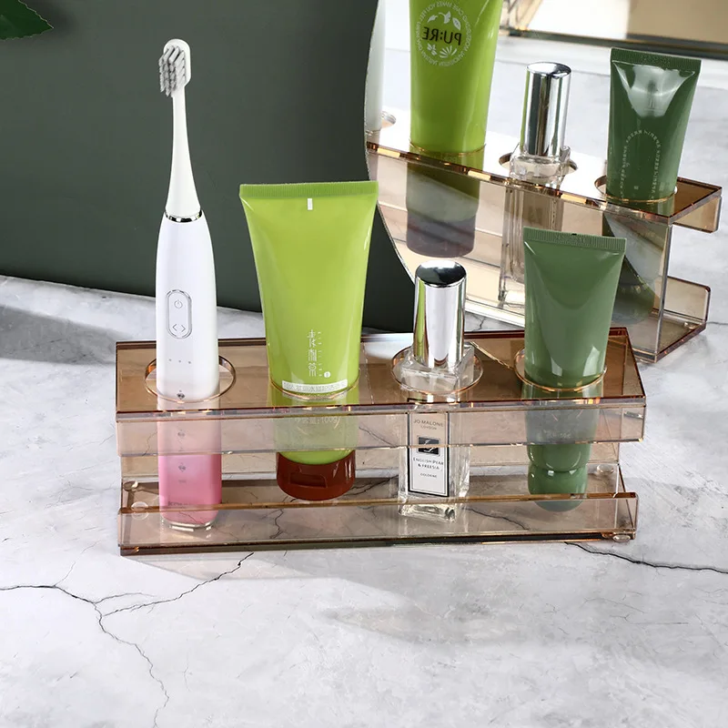 Crystal Glass Four-hole Toothbrush Holder Bathroom Mouthwash Cup Storage Box Household Glass Toothbrush Cosmetics Storage Rack