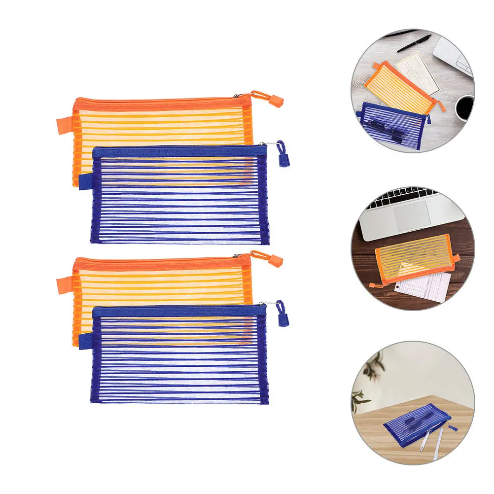 

4Pcs Clear Zipper File Pouch Wear Resistant Document Storage Bag Visible Organizer Case for Stationery Cosmetics Travel