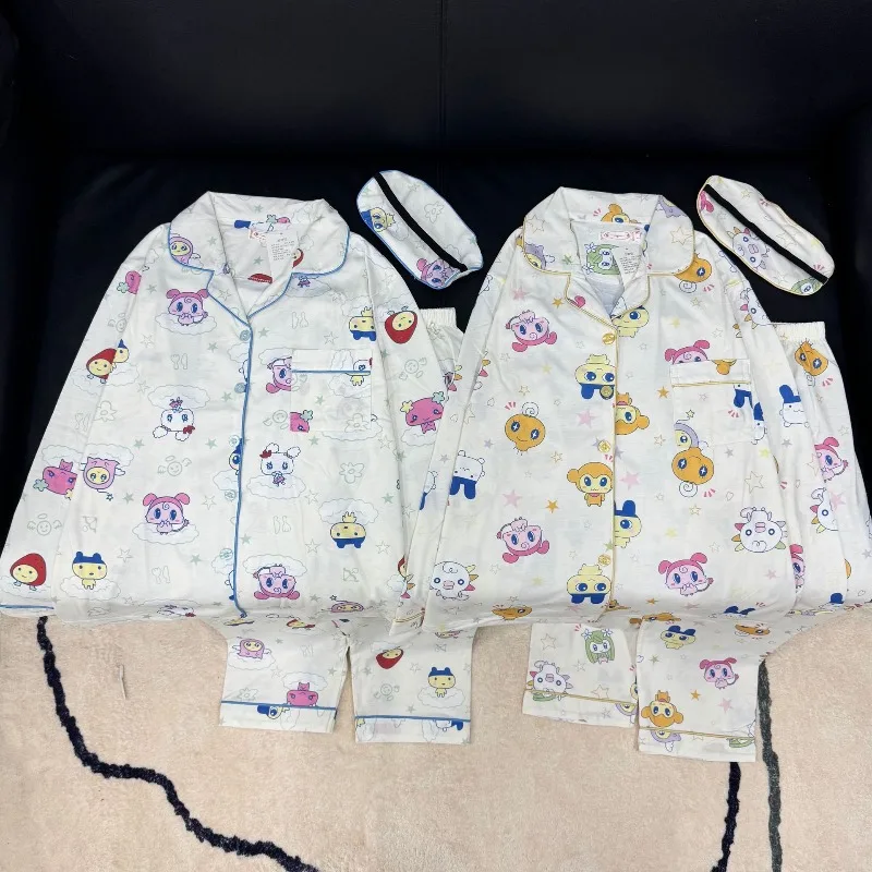 

New trendy Tamagotchi pajama set featuring cartoon long-sleeved long pants and home wear Simple comfortable two-piece pajama set
