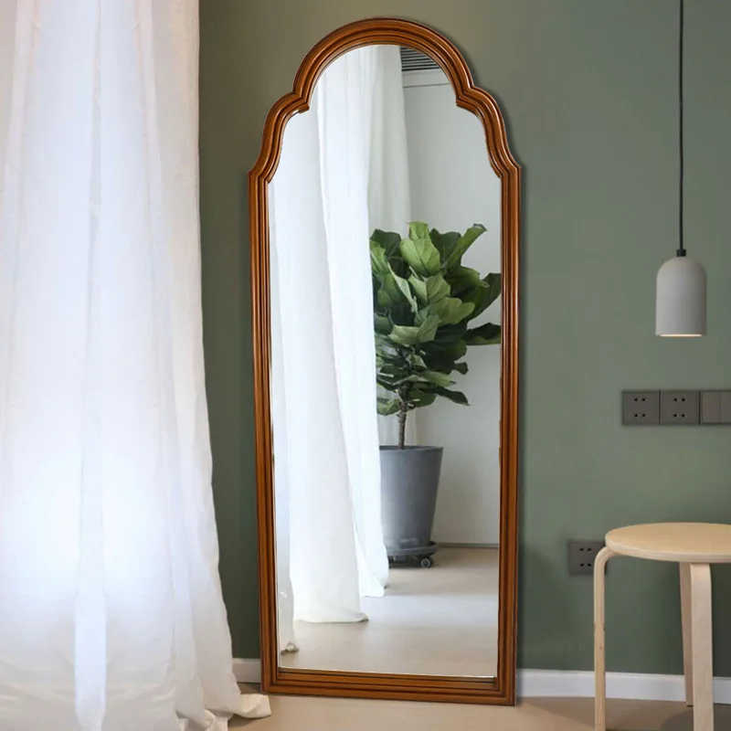 Classic wood grain full-body mirror wholesale simple retro arch floor mirror household full-length mirror