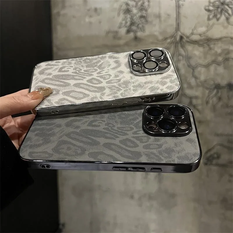 Funda de cuero de lujo con textura de leopardo para iPhone 17 Air 16 15 14 13 12 11 Pro Max Plus, con protección de lente, suave y a prueba de golpes 2